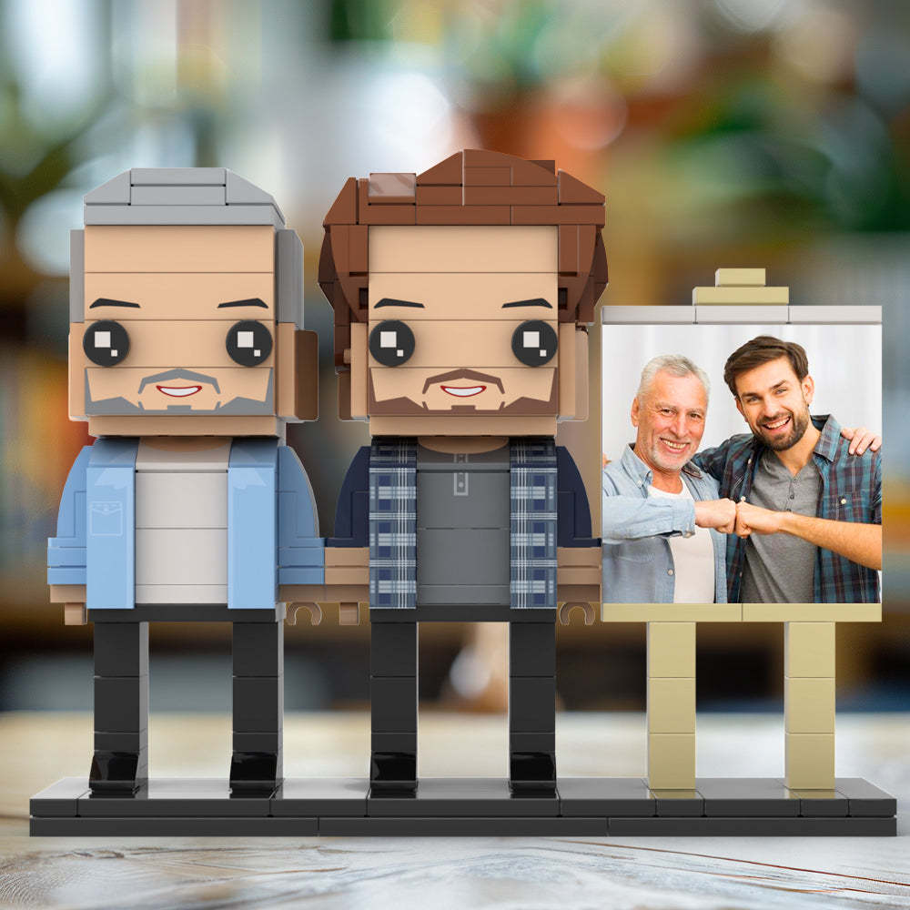 Full Body Customizable 2 People Dad And Son Fist Bump Photo Frame Personalized Custom Brick Figures Small Particle Block Toy Personalized For Father's Day -