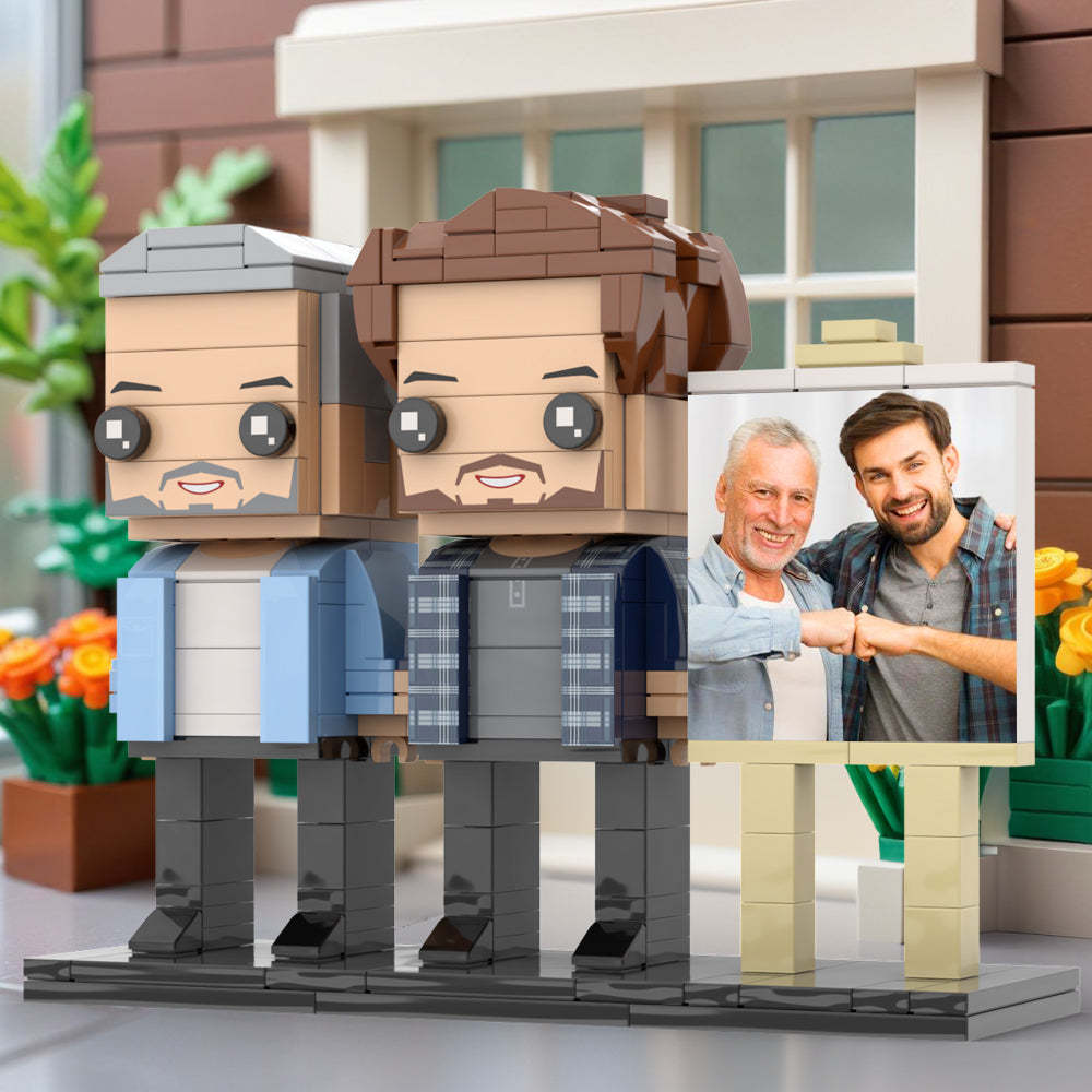Full Body Customizable 2 People Dad And Son Fist Bump Photo Frame Personalized Custom Brick Figures Small Particle Block Toy Personalized For Father's Day -