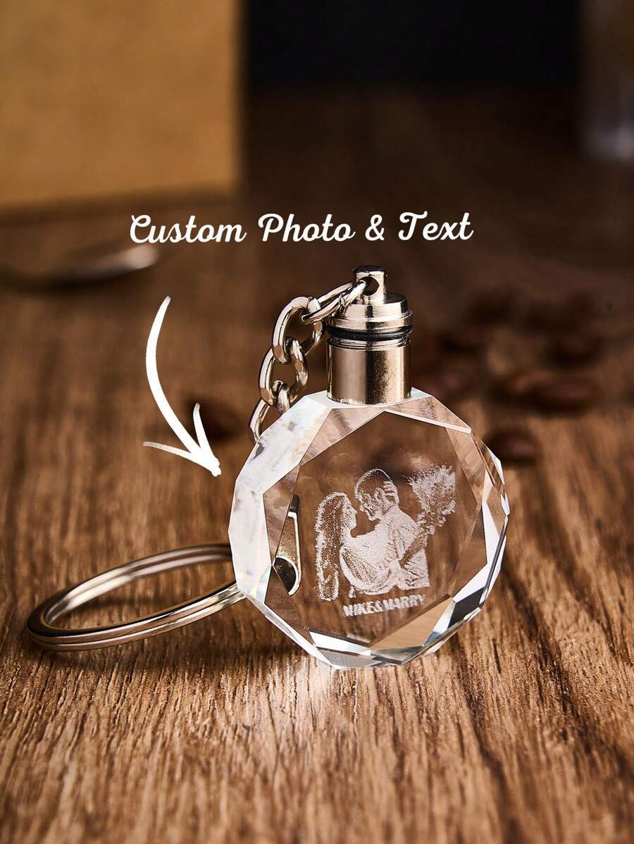 1pc Custom Photo Crystal Keychain, Personalized Photo Lasser Crystal Keychain, Personalized Laser Crystal -