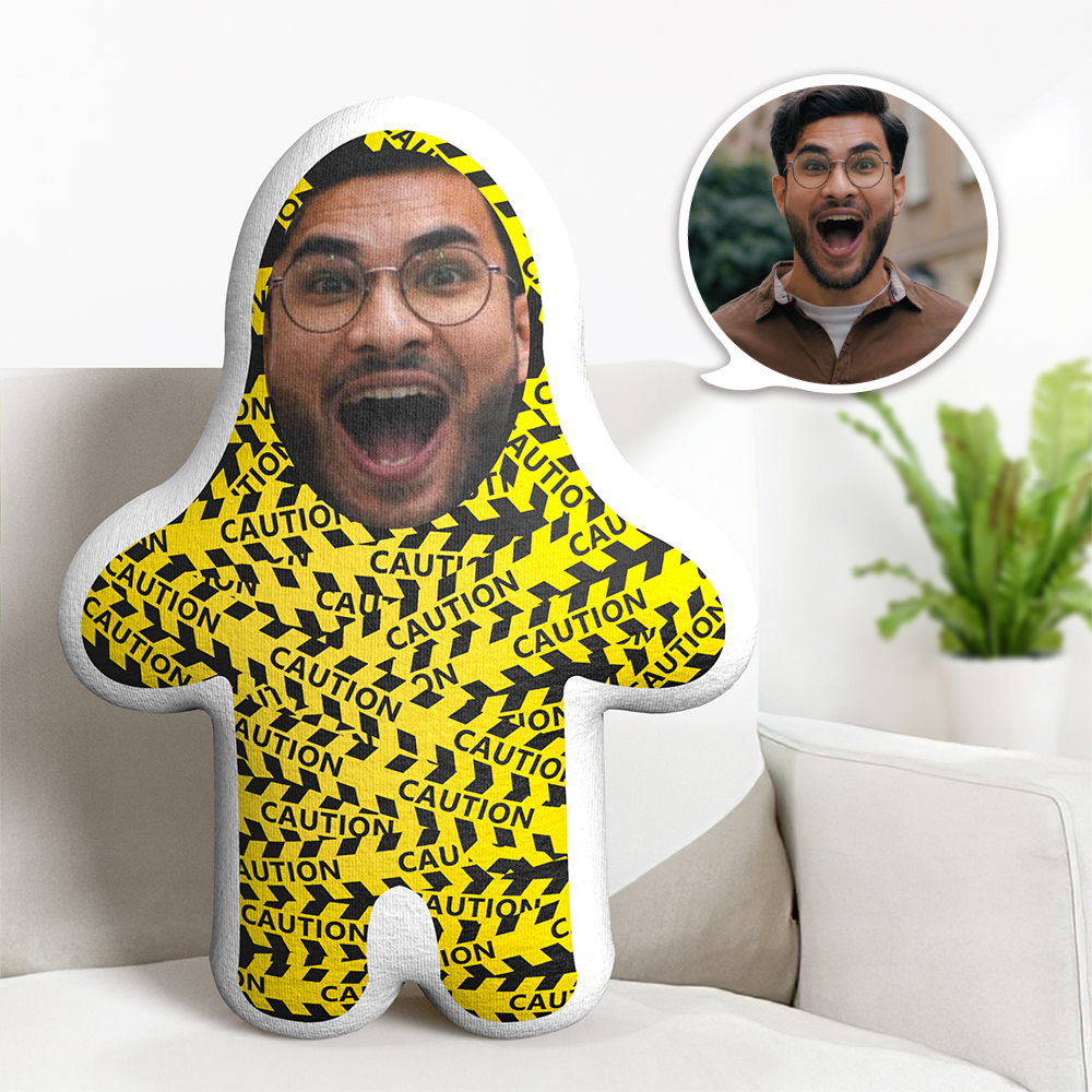 Custom Minime Throw Pillow Yellow Caution Watch Out Funny Pillow Personalized Photo Minime Pillow -