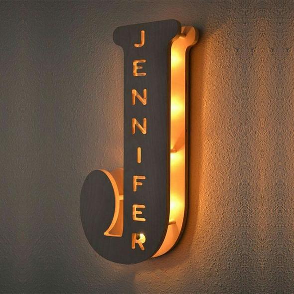 Custom Woodcut Alphabet Wall Light Night Light