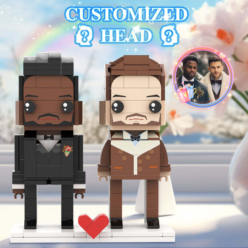 Valentine's Day Gay Couple Winter Heavy Coat Style Gift Brick Figures Personalized Couples Brick Figures Small Particle Block Gift For Love Birds -