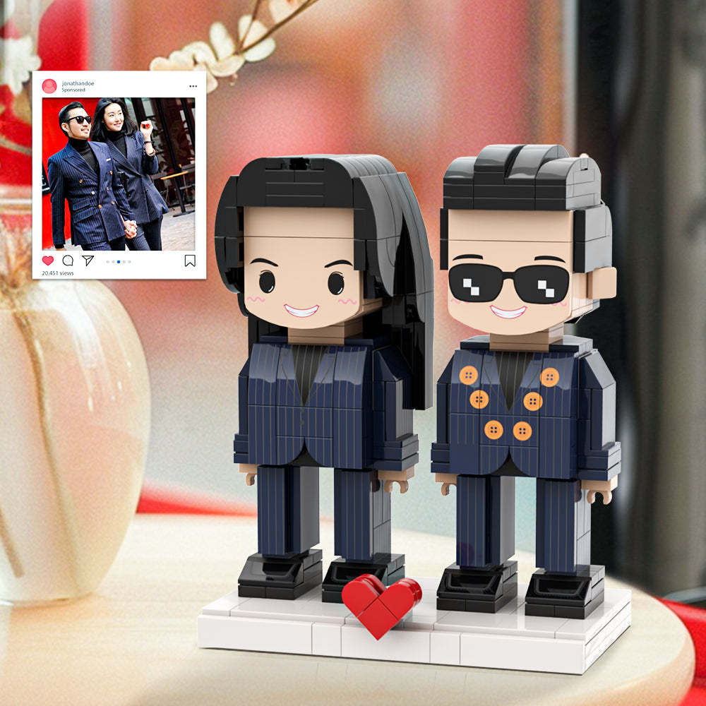 Street Blue Outfit OOTD Fully Body 2 People Custom Brick Figures Persanalized Cute Face Brick Figures Gifts for Couples -