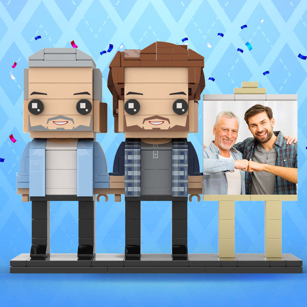 Full Body Customizable 2 People Dad And Son Fist Bump Photo Frame Personalized Custom Brick Figures Small Particle Block Toy Personalized For Father's Day -