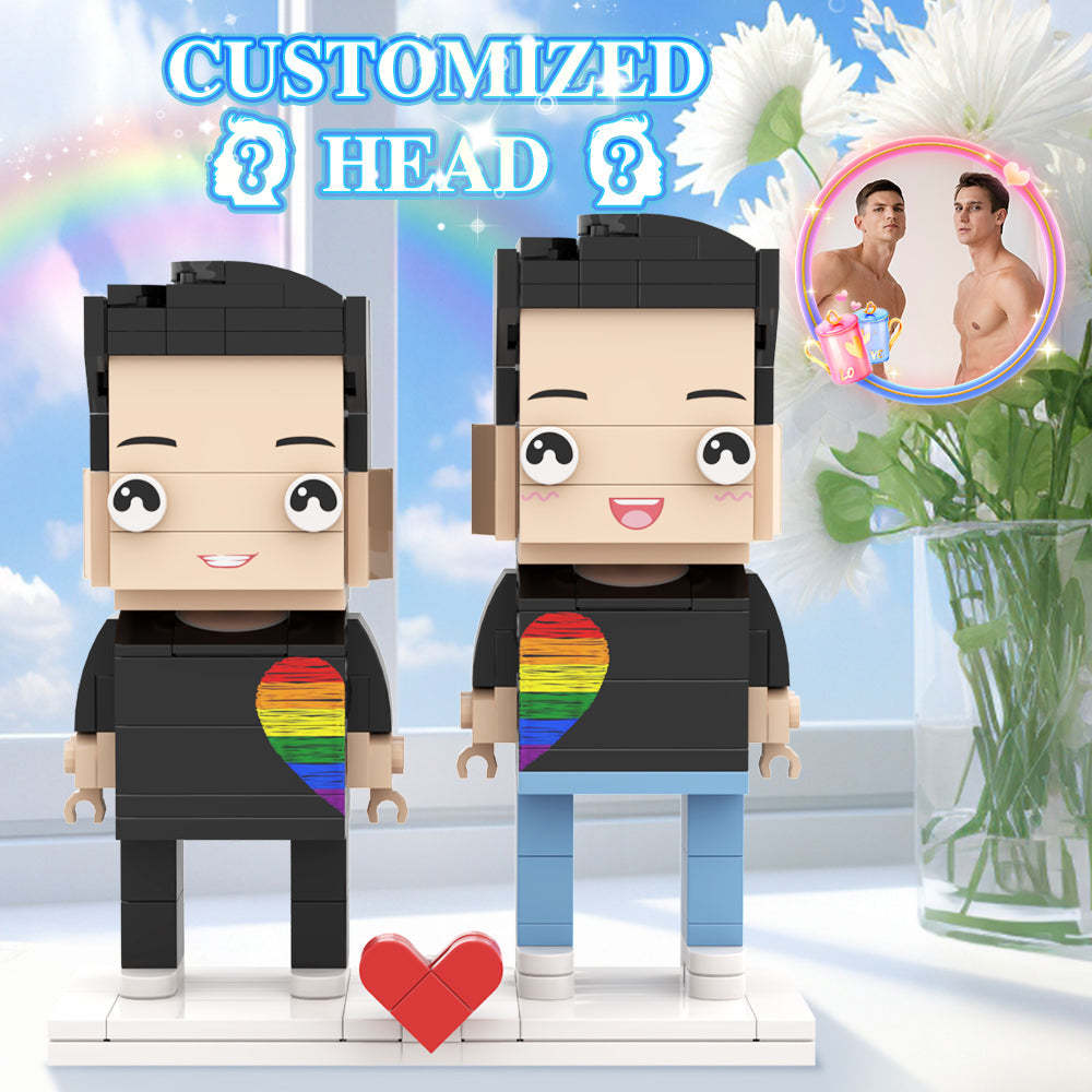 Valentine's Day Gay Couple Rainbow Heart Style Gift Brick Figures Personalized Couples Brick Figures Small Particle Block Gift For Couples -