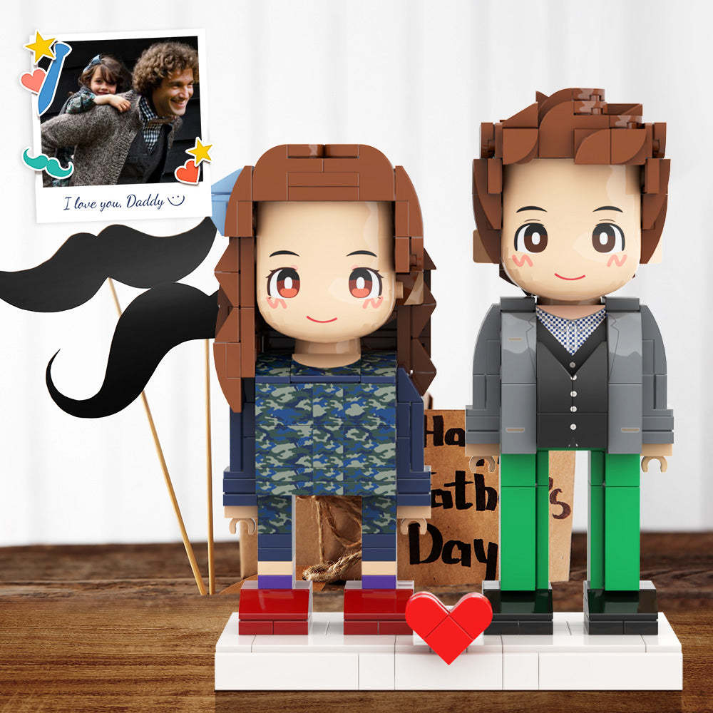 Full Body 2 People Duddu Brick Figures Custom Brick Figure For Daddy Perfect For Father's Day For Stylish Daddy Take Care Of His Little Daughter -