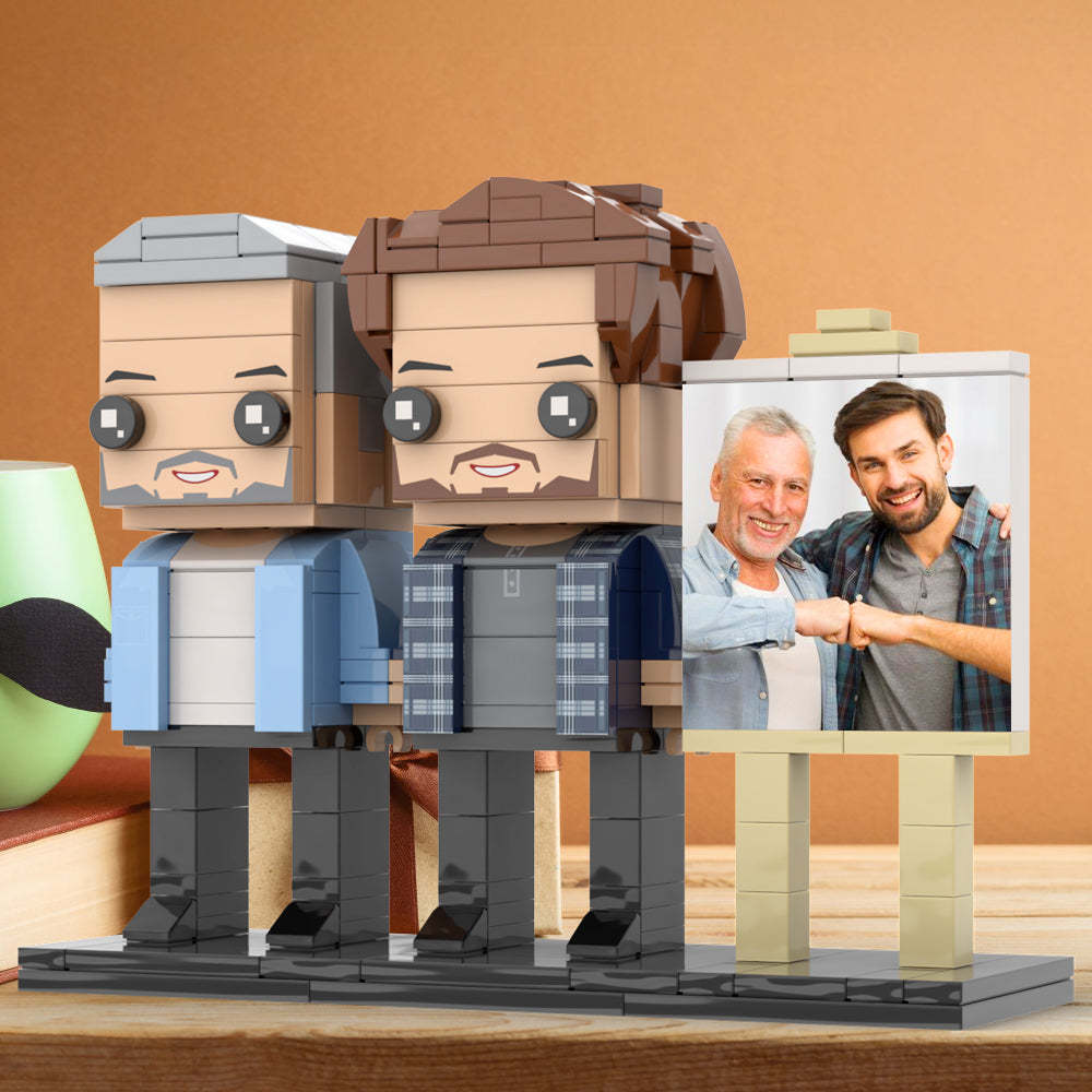 Full Body Customizable 2 People Dad And Son Fist Bump Photo Frame Personalized Custom Brick Figures Small Particle Block Toy Personalized For Father's Day -