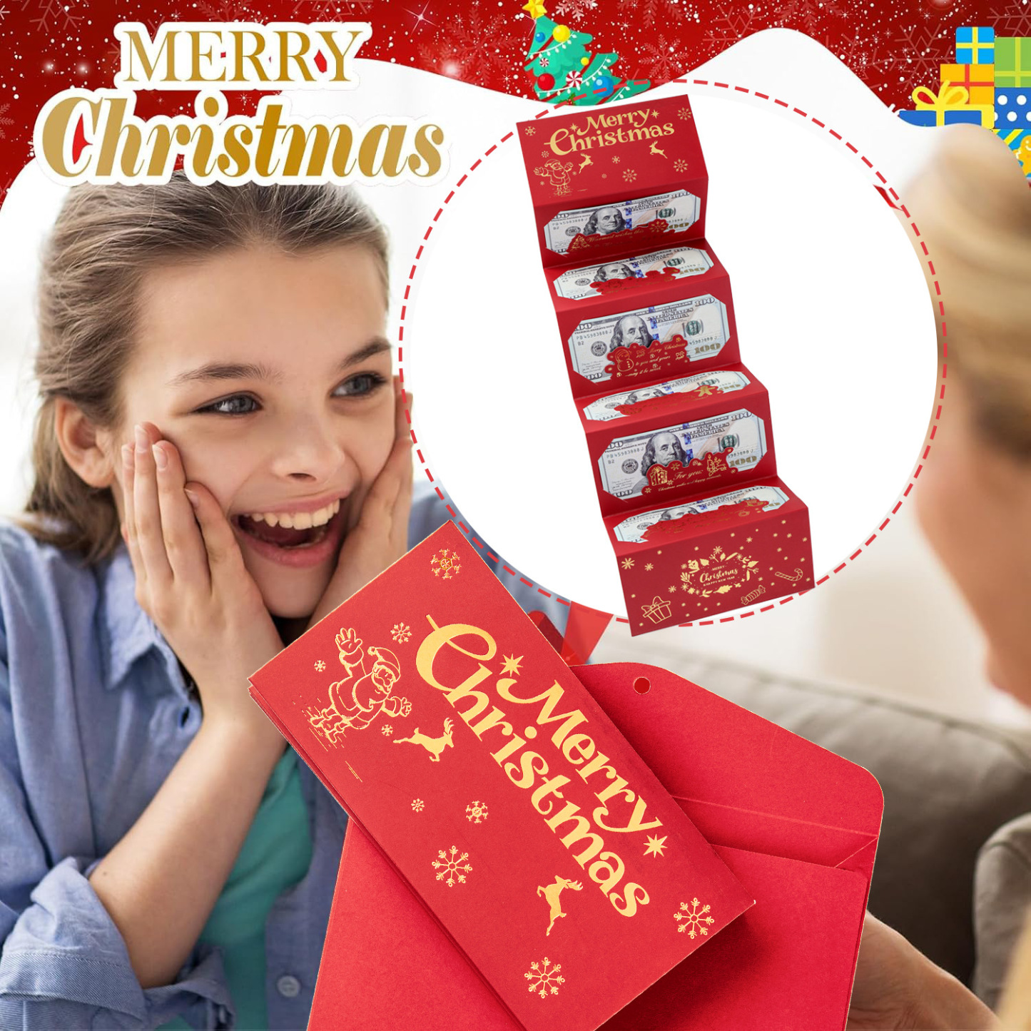 Christmas Money Holders with Envelopes Surprise Cash Gift Cards for Kids, Teens, Mom & DadCreative Christmas Cash Gift - 