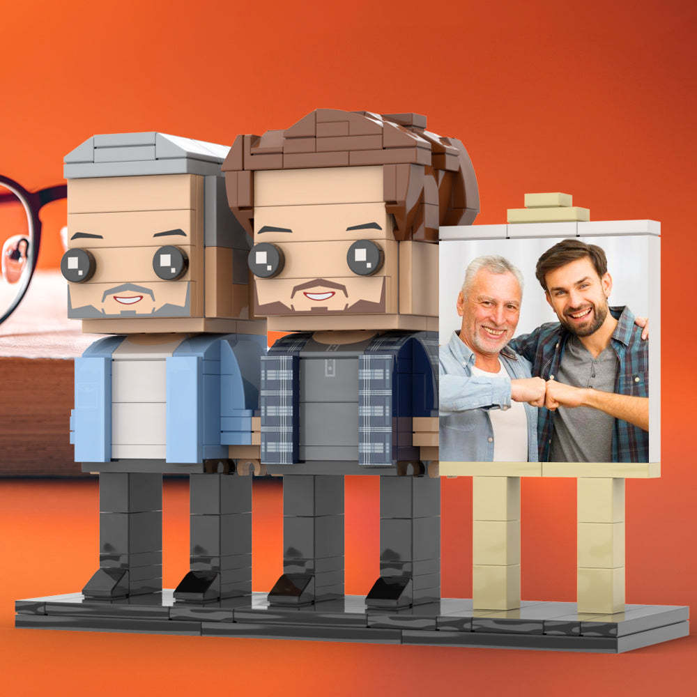 Full Body Customizable 2 People Dad And Son Fist Bump Photo Frame Personalized Custom Brick Figures Small Particle Block Toy Personalized For Father's Day -