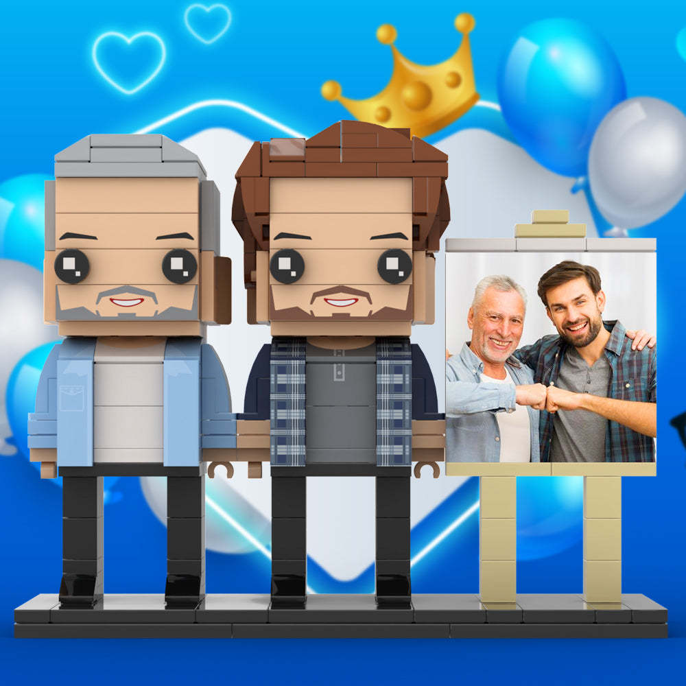 Full Body Customizable 2 People Dad And Son Fist Bump Photo Frame Personalized Custom Brick Figures Small Particle Block Toy Personalized For Father's Day -