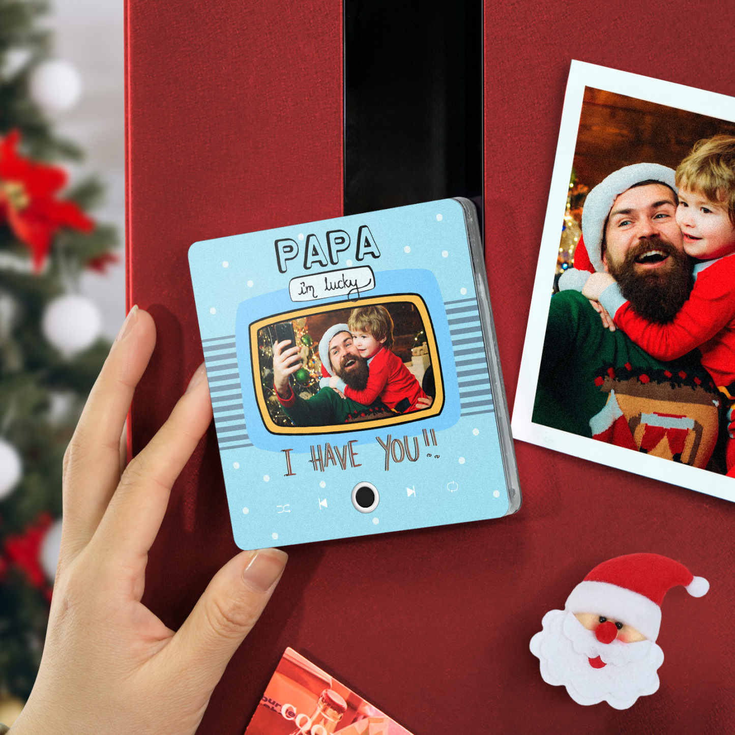 Personalized Music Fridge Magnet Gift for Dad Custom Music Magnets Can Play Songs Christmas Gifts Family Gifts -