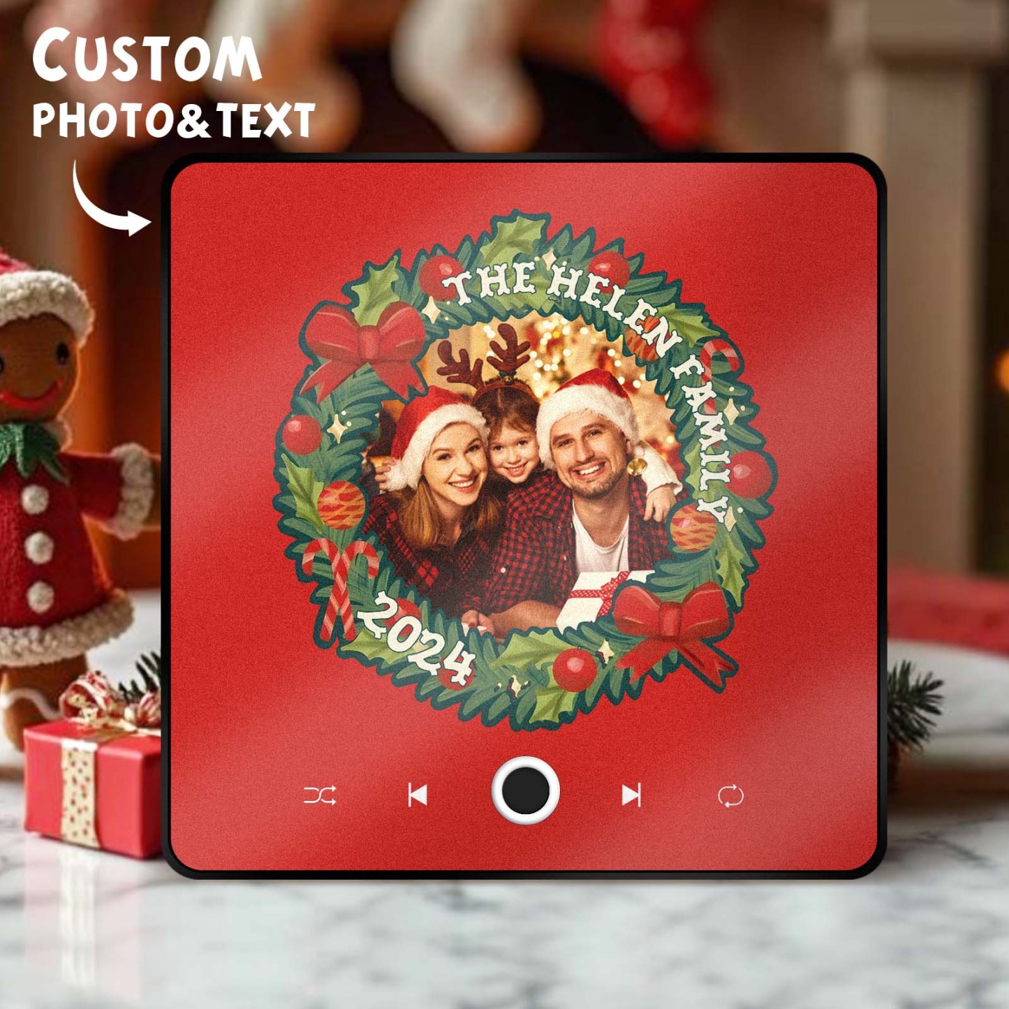 Personalized Christmas Wreath Family Photo Music Fridge Magnet Custom Music Magnets Can Play Songs Christmas Gifts -
