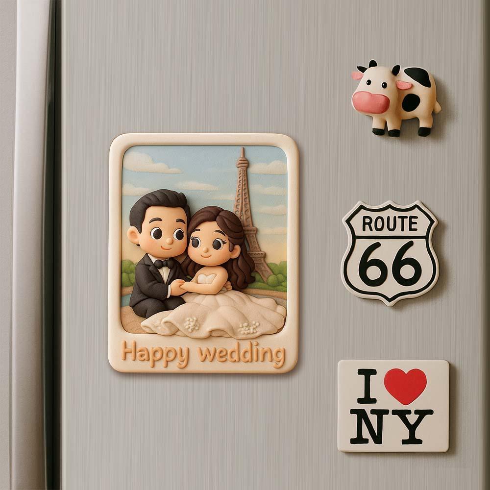 Custom Couple Cartoon Fridge Magnet from Photo Personalized 3D Mini Character Gift for Boyfriend or Girlfriend - 