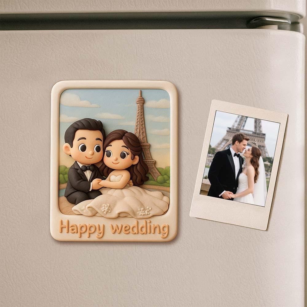 Custom Couple Cartoon Fridge Magnet from Photo Personalized 3D Mini Character Gift for Boyfriend or Girlfriend - 