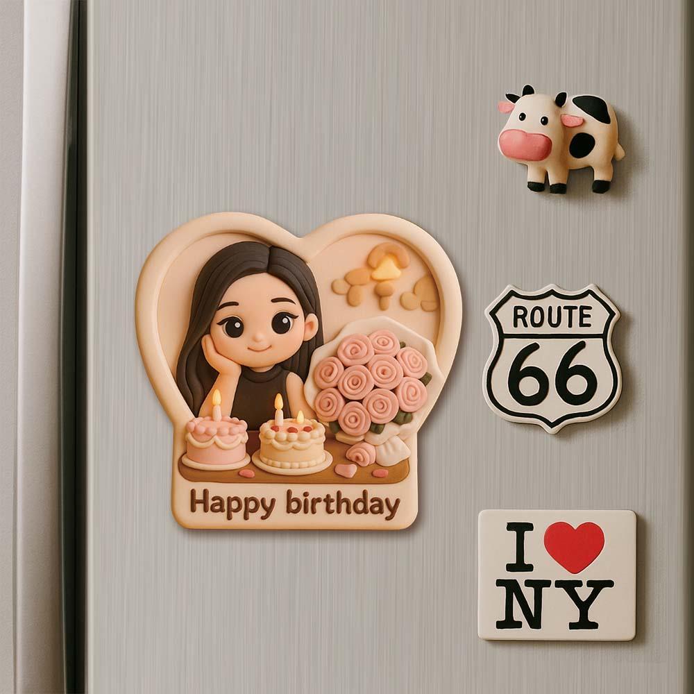 Custom Couple Cartoon Fridge Magnet from Photo Personalized 3D Mini Character Gift for Boyfriend or Girlfriend - 
