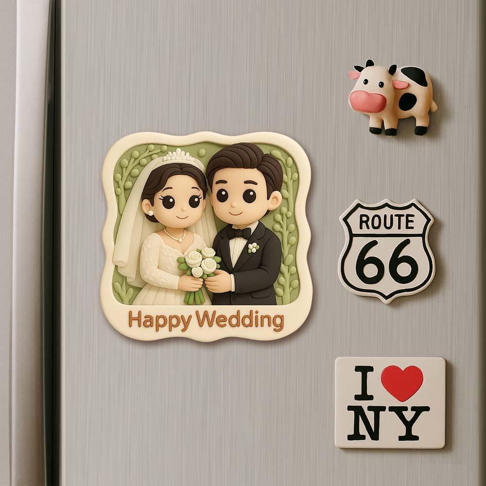 Custom Couple Cartoon Fridge Magnet from Photo Personalized 3D Mini Character Gift for Boyfriend or Girlfriend - 