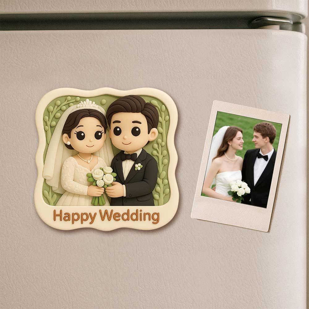 Custom Couple Cartoon Fridge Magnet from Photo Personalized 3D Mini Character Gift for Boyfriend or Girlfriend - 