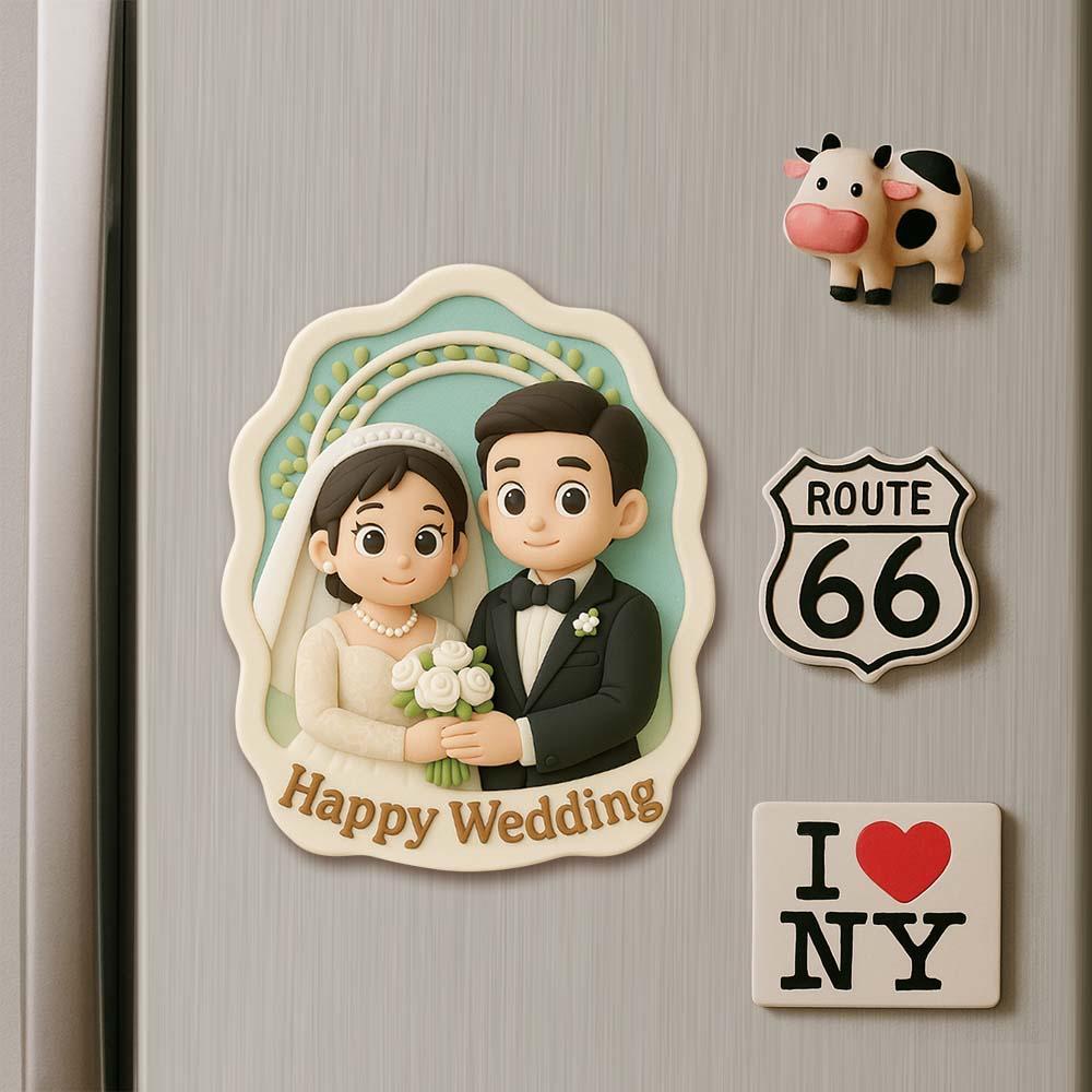 Custom Couple Cartoon Fridge Magnet from Photo Personalized 3D Mini Character Gift for Boyfriend or Girlfriend - 