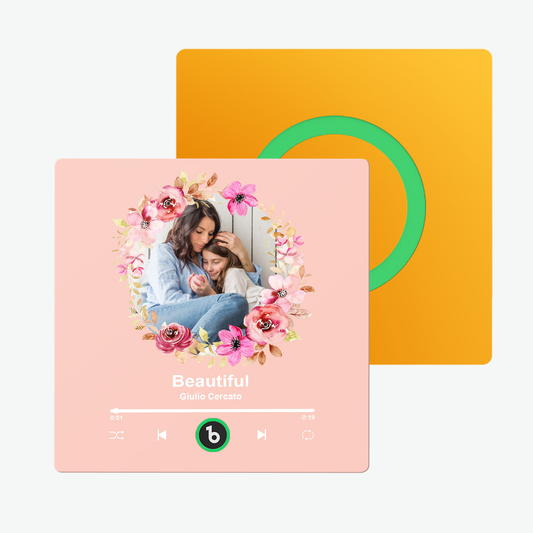 Custom Album Music Magnets for Refrigerator Personalized Memory Photo Magnets Can Play Song Pink Flowers Pictures Magnets Birthday Song Magnet for Mother Grandma -