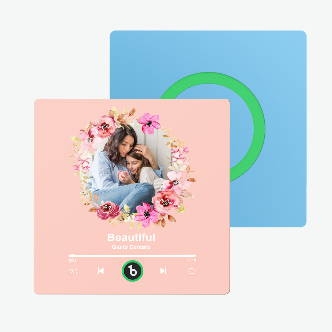 Custom Album Music Magnets for Refrigerator Personalized Memory Photo Magnets Can Play Song Pink Flowers Pictures Magnets Birthday Song Magnet for Mother Grandma -