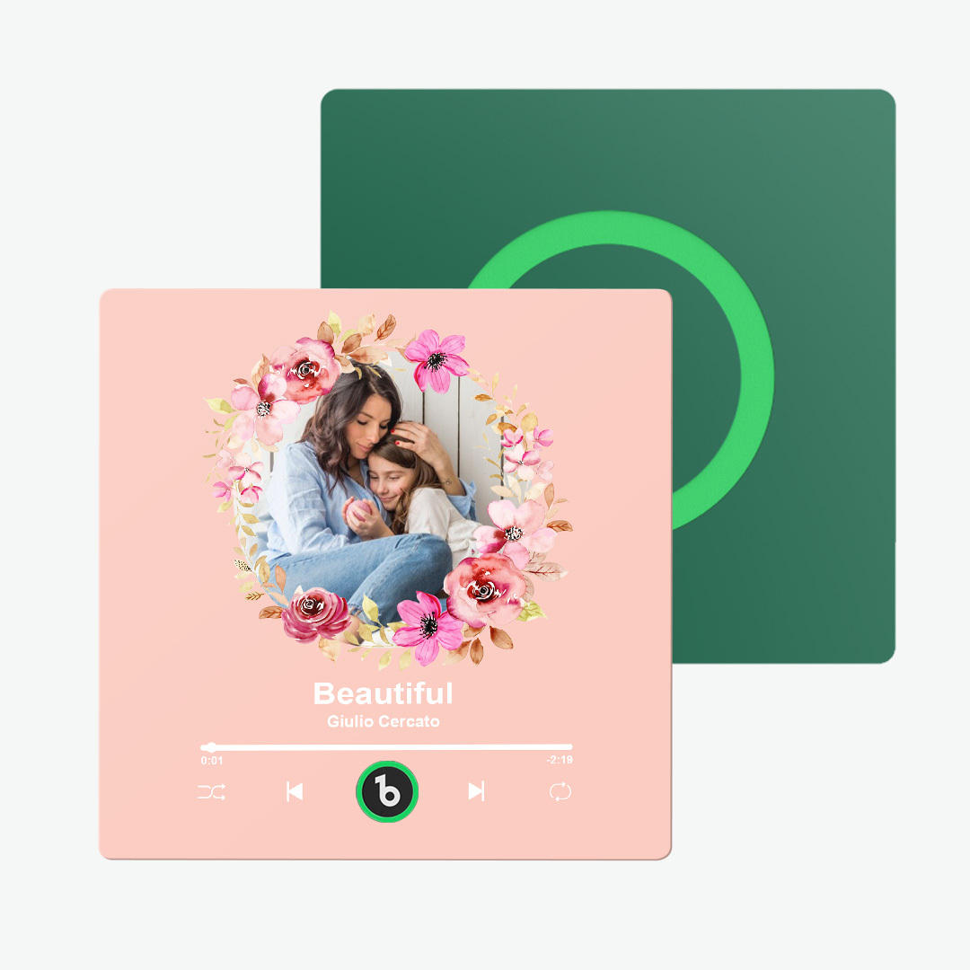 Custom Album Music Magnets for Refrigerator Personalized Memory Photo Magnets Can Play Song Pink Flowers Pictures Magnets Birthday Song Magnet for Mother Grandma -