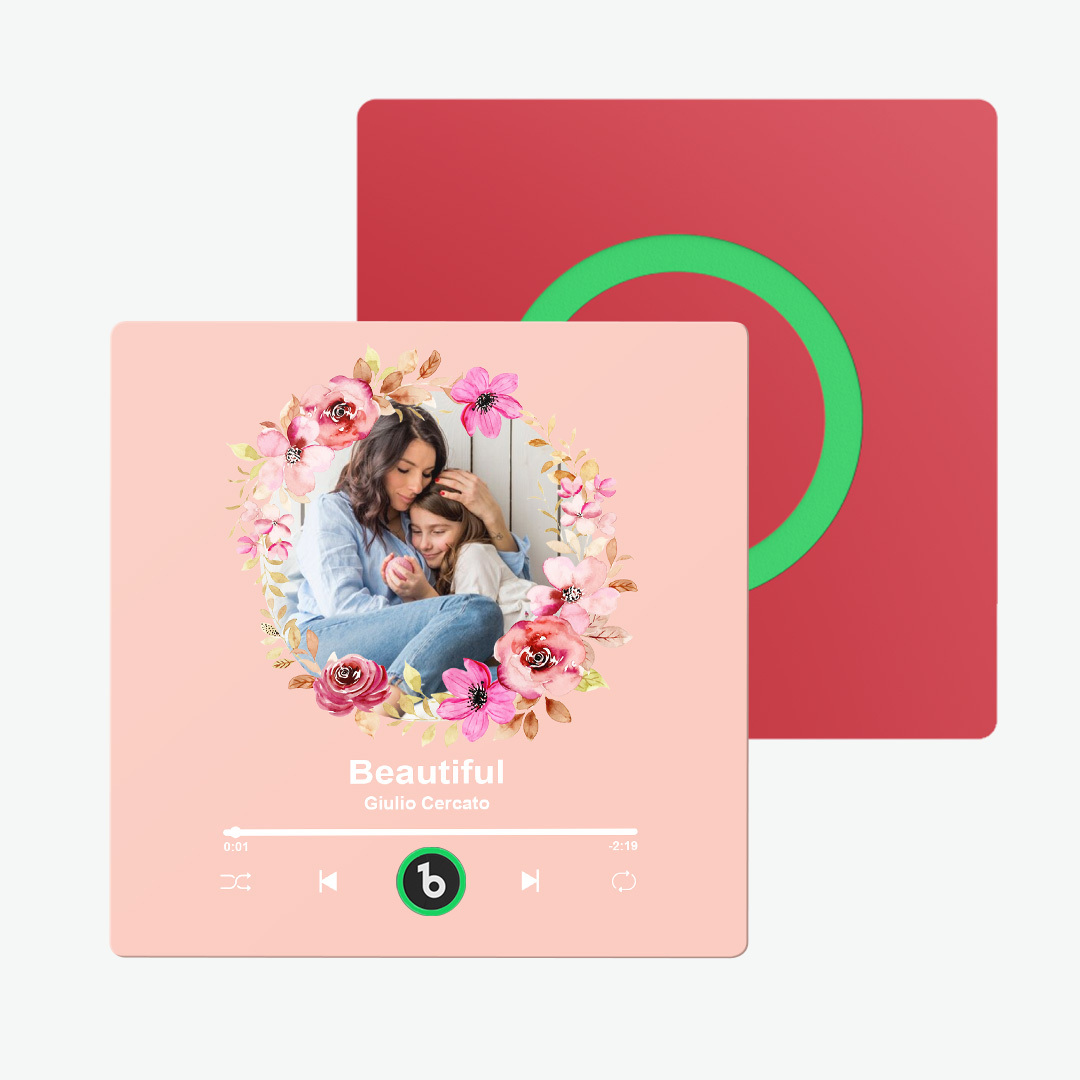Custom Album Music Magnets for Refrigerator Personalized Memory Photo Magnets Can Play Song Pink Flowers Pictures Magnets Birthday Song Magnet for Mother Grandma -