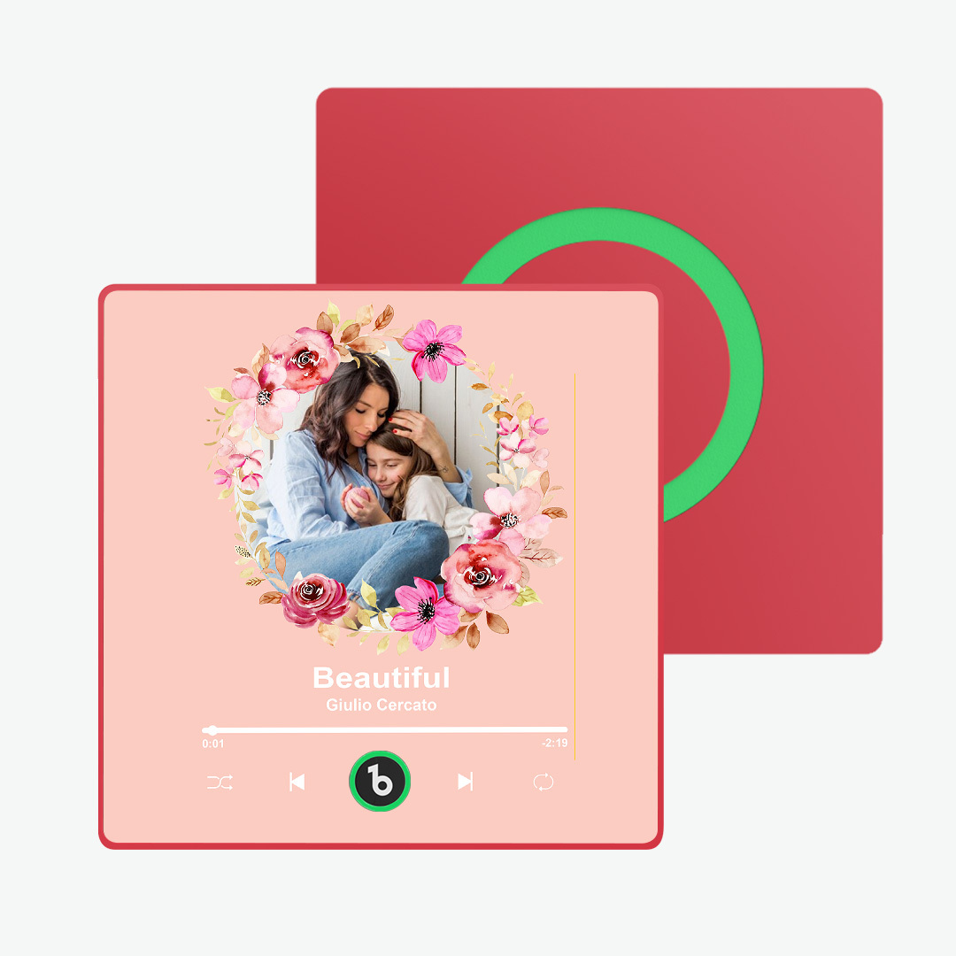 Custom Album Music Magnets for Refrigerator Personalized Memory Photo Magnets Can Play Song Pink Flowers Pictures Magnets Birthday Song Magnet for Mother Grandma -