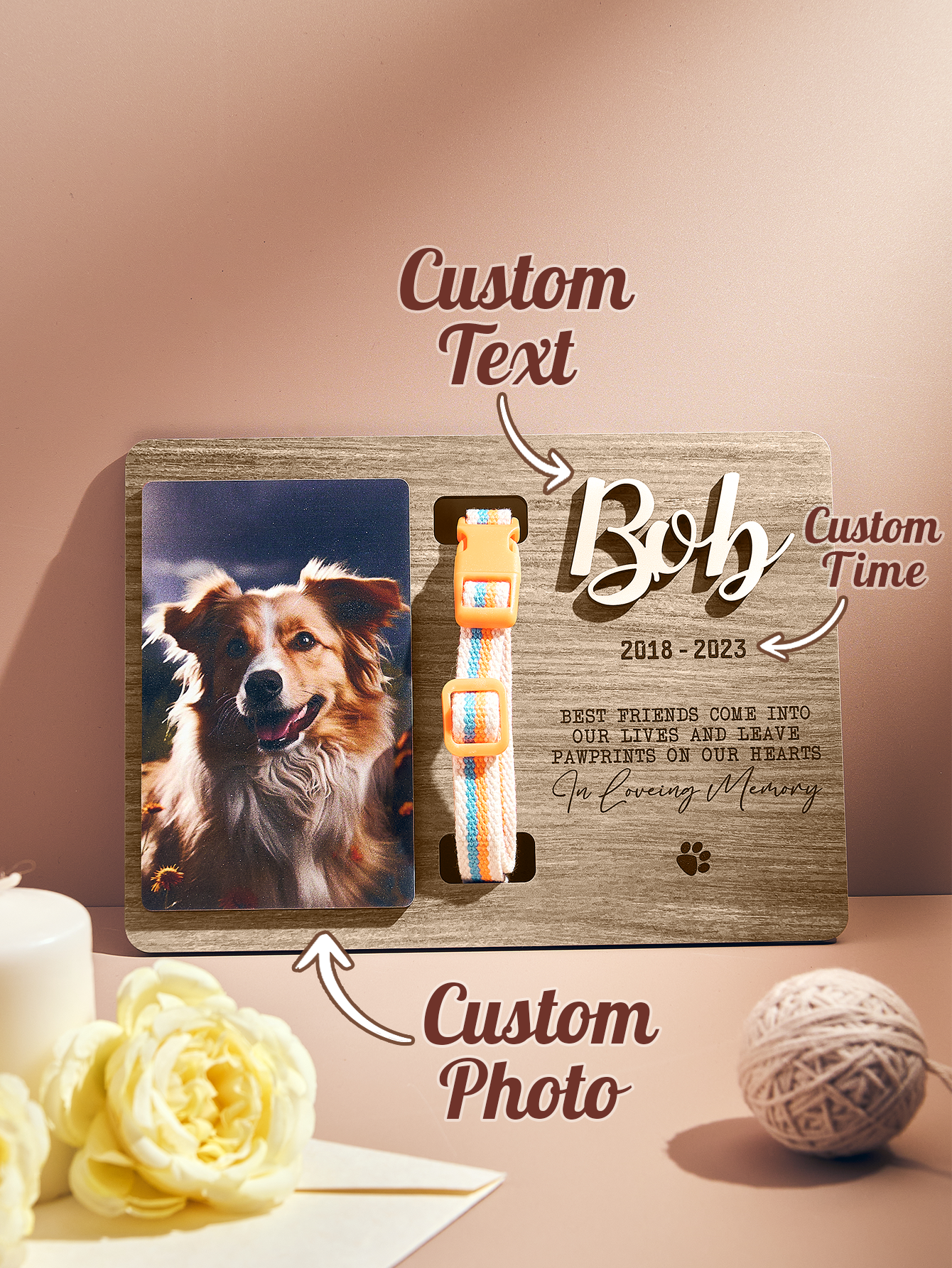 Custom Memorial Pet Collar Sign Personalized Dog Memorial Wood Frame With Collar Holder Dog Memorial Gifts Pet Loss Gifts