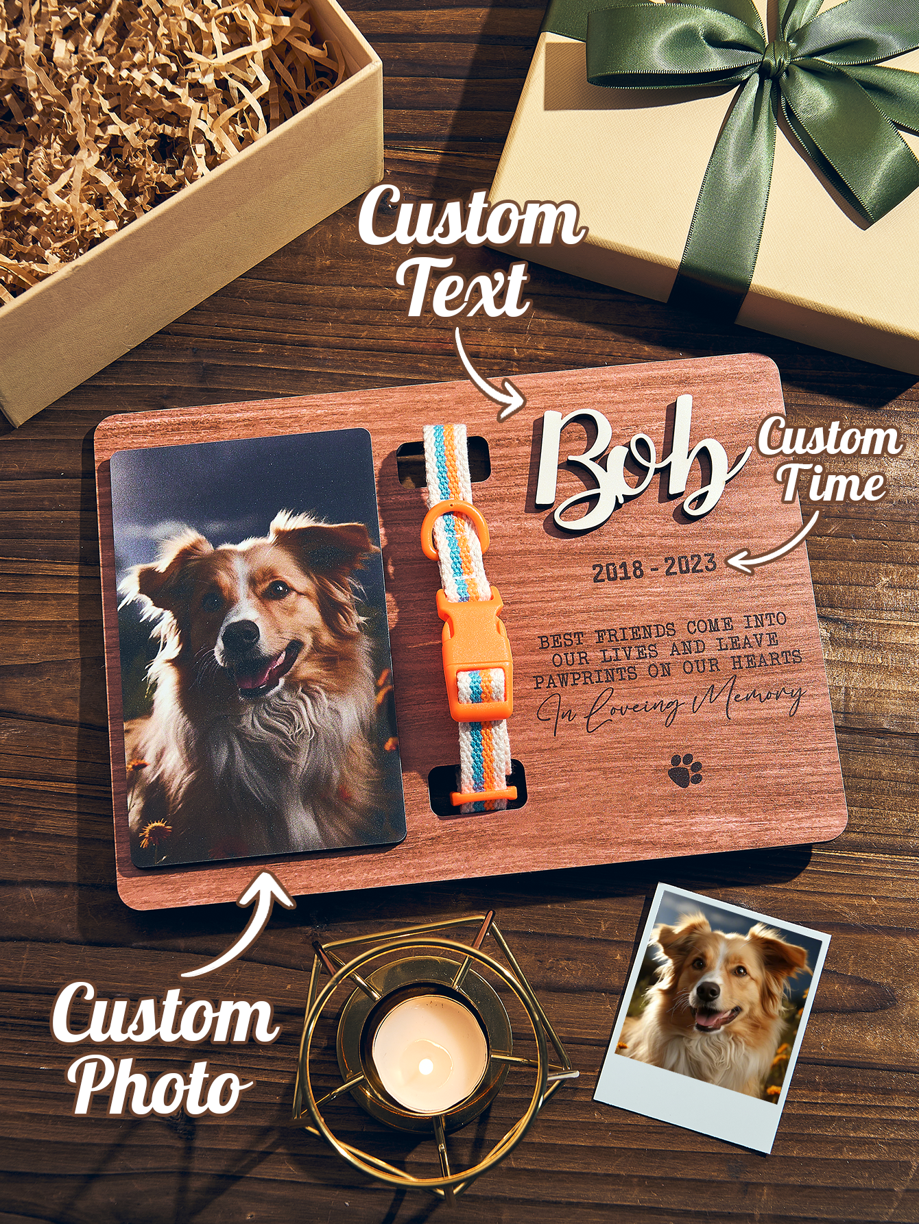 Custom Memorial Pet Collar Sign Personalized Dog Memorial Wood Frame With Collar Holder Dog Memorial Gifts Pet Loss Gifts