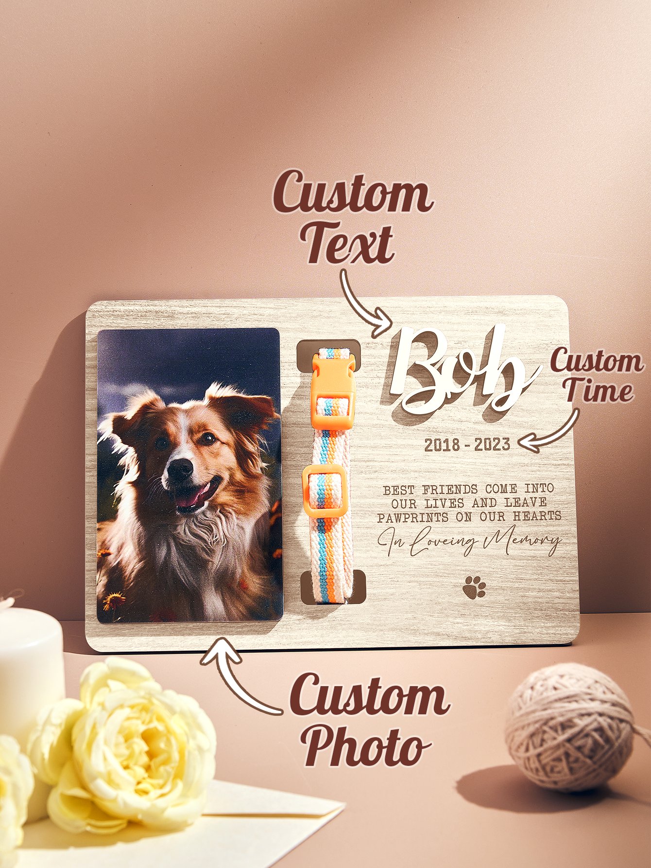 Custom Memorial Pet Collar Sign Personalized Dog Memorial Wood Frame With Collar Holder Dog Memorial Gifts Pet Loss Gifts