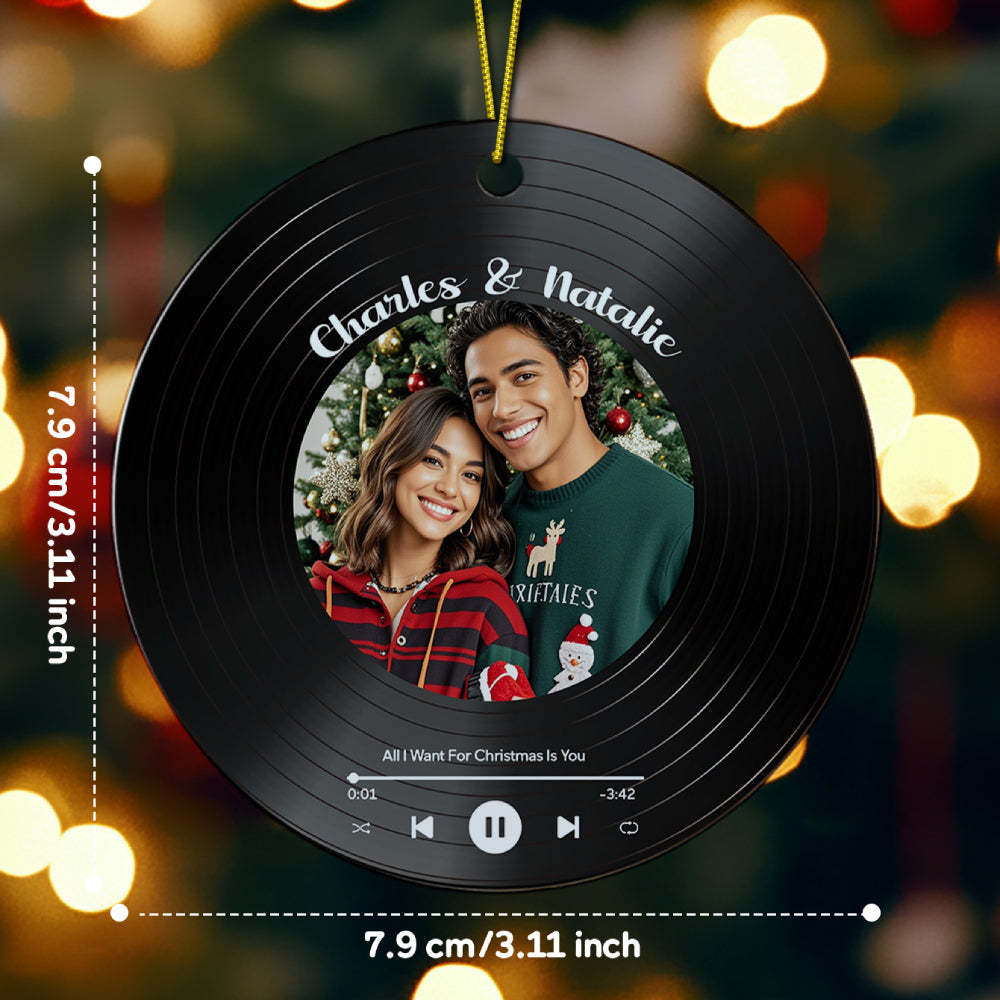Personalized Photo Vinyl Record Style Ornament Christmas Ceramic Ornament Gift for Lover -
