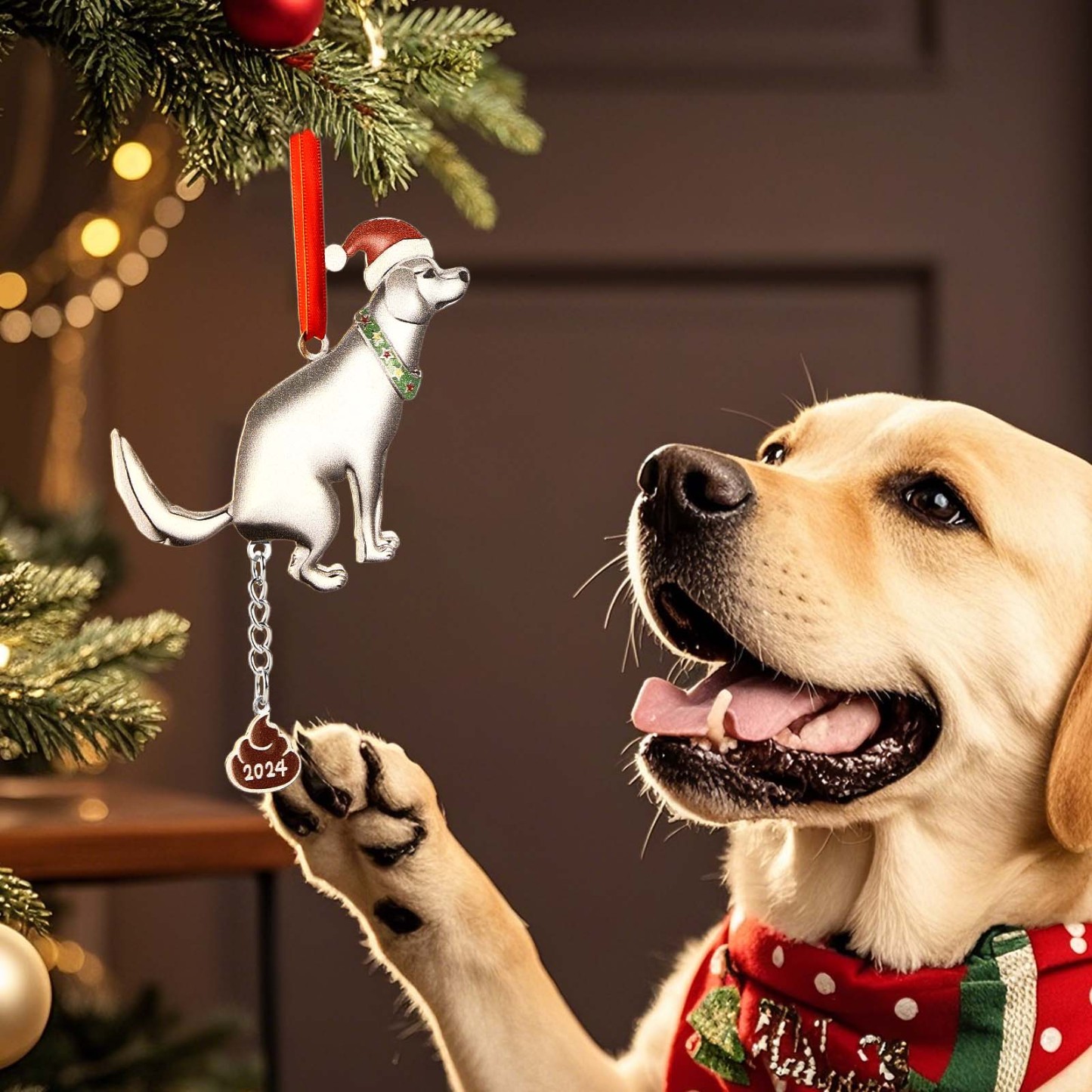 Personalized Funny Pooping Dog Ornament for Christmas Tree Decoration Gifts for Family Friends -