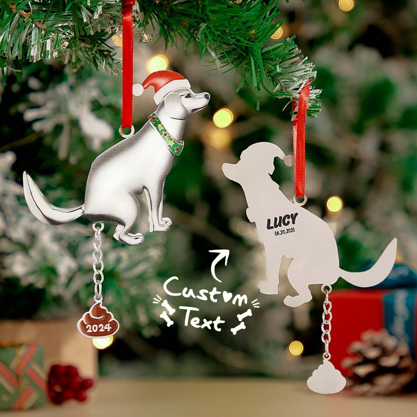 Personalized Funny Pooping Dog Ornament for Christmas Tree Decoration Gifts for Family Friends -