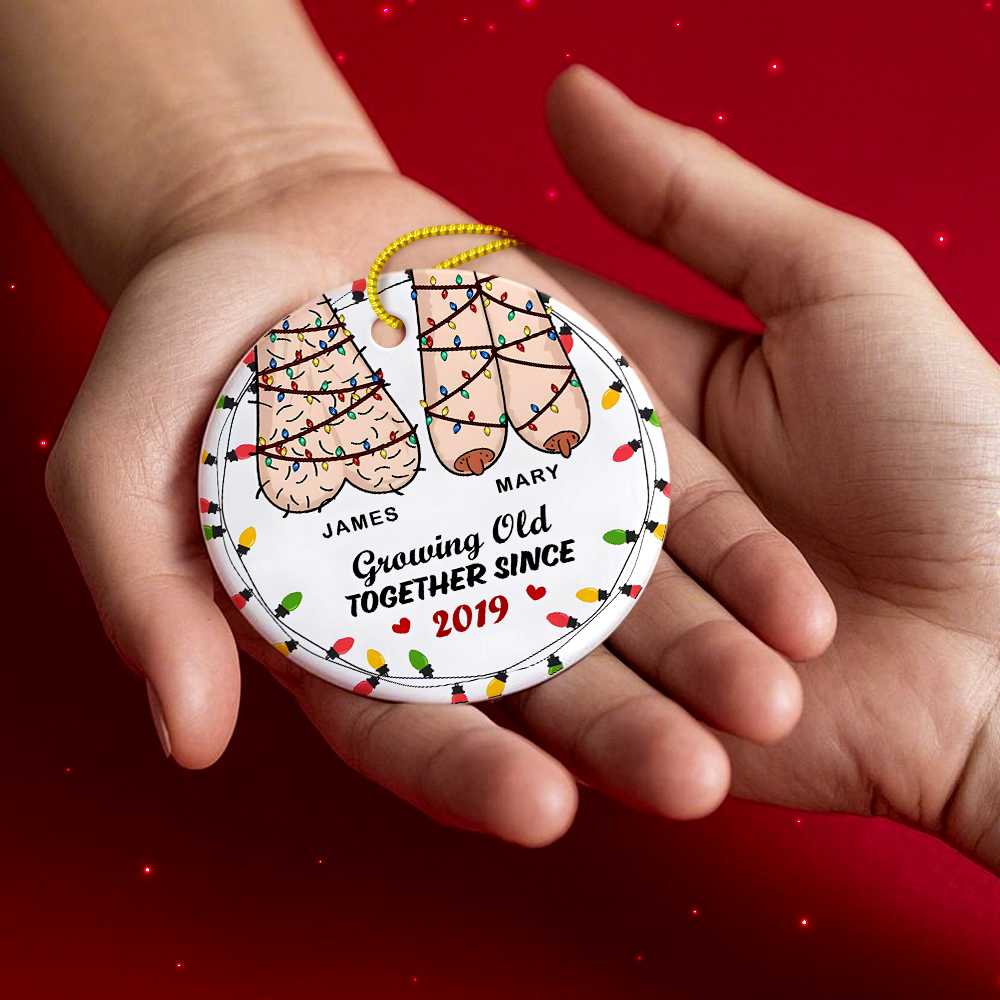 Custom Growing Old Together Since Couples Ornament Personalized Round Ornament For Christmas Tree Funny Ball Joke Vulgar Gift For Valentine's Day - 
