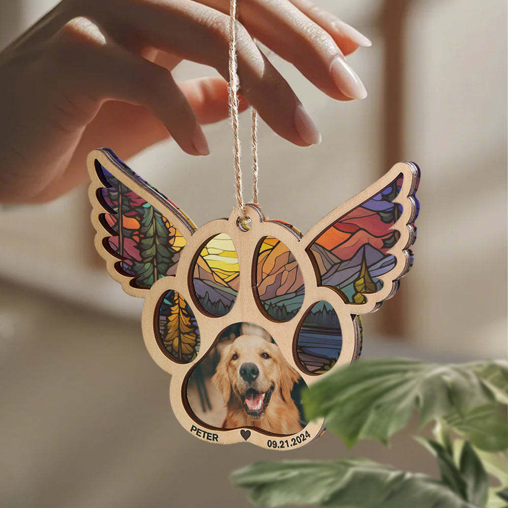 Personalized Pet Suncatcher Ornament with Photo Paw Print Ornament Memorial Gift for Pet Lovers -