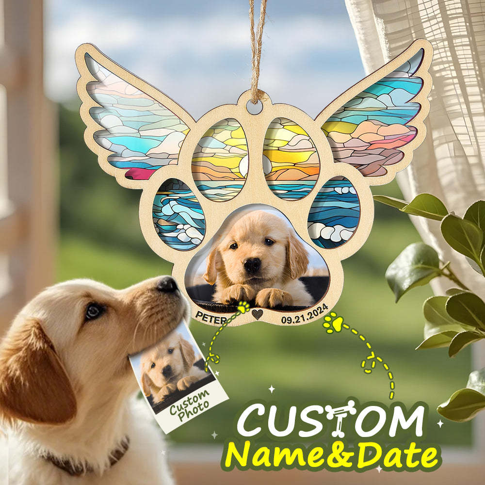 Personalized Pet Suncatcher Ornament with Photo Paw Print Ornament Memorial Gift for Pet Lovers -