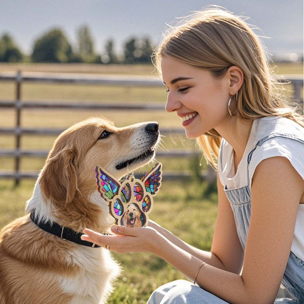Personalized Pet Suncatcher Ornament with Photo Paw Print Ornament Memorial Gift for Pet Lovers -