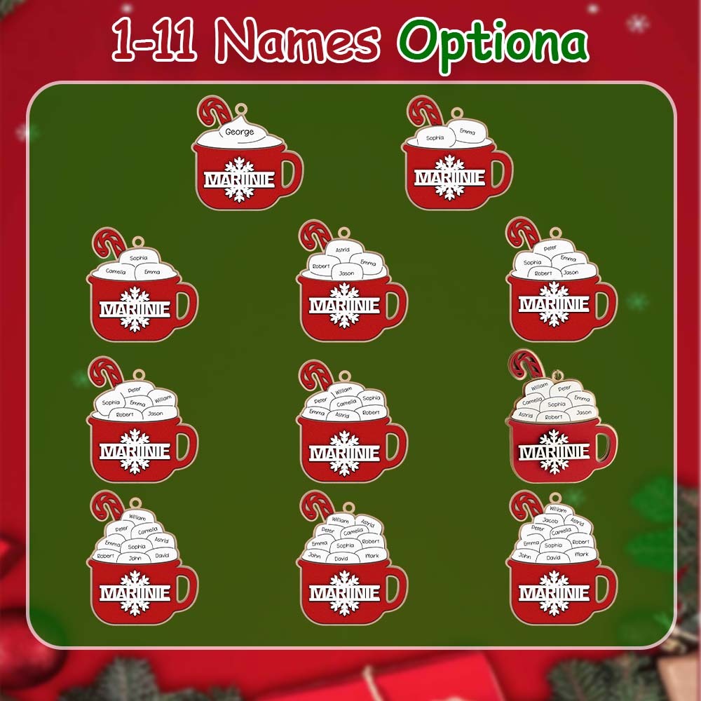 Personalized Family Hot Cocoa Ornament with Name Christmas Ornament for Family Gift -