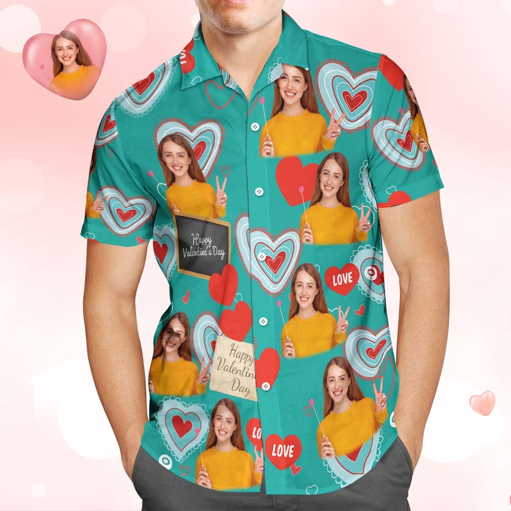 Custom Photo Hawaiian Shirts Personalized Photos Valentine's Day Gift Men's Shirts - Sweet Love Green