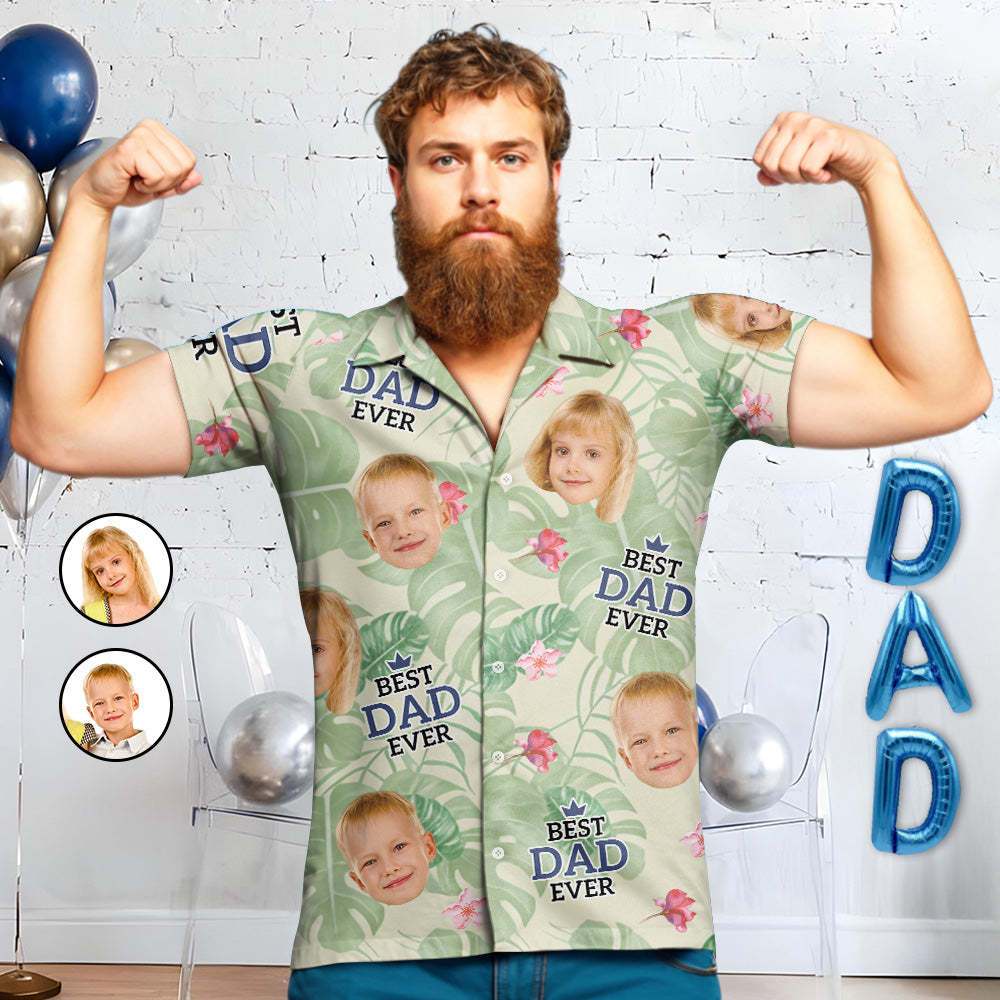 Custom Dad/Grandpa Hawaiian Shirts Custom Button-Up Shirts With Face 1-3 Photos Father's Day Gifts -