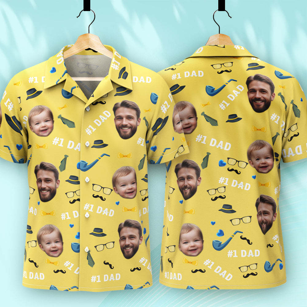 Father Custom Face With Exotic Tiki Pattern Personalized Photo Hawaiian Shirt -
