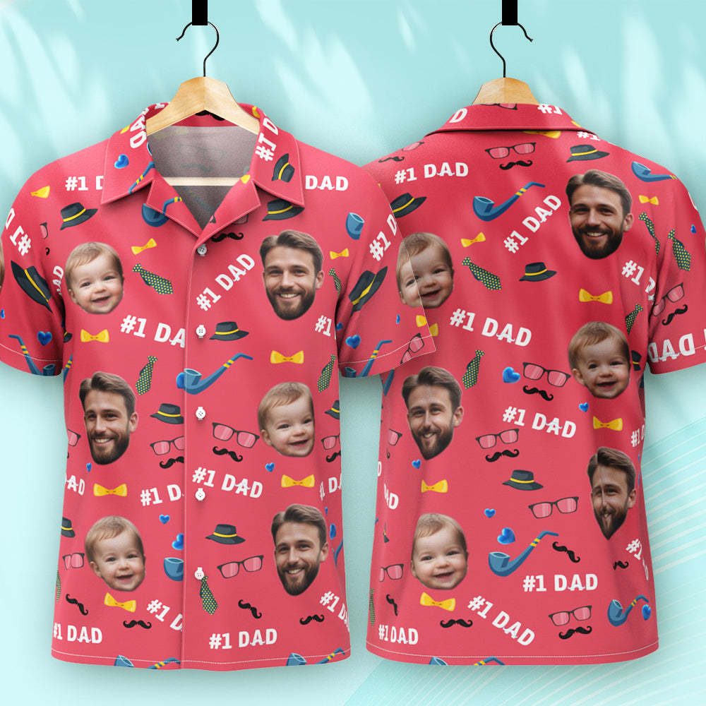 Father Custom Face With Exotic Tiki Pattern Personalized Photo Hawaiian Shirt -
