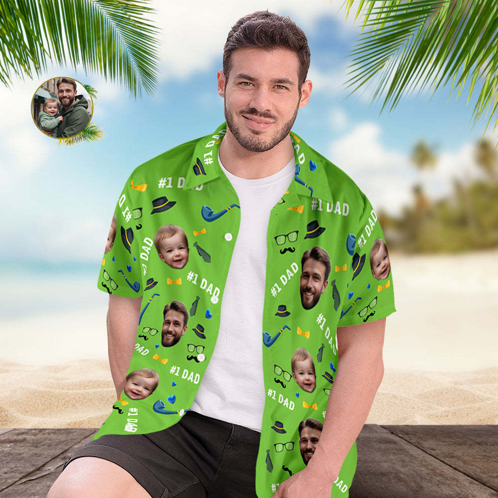 Father Custom Face With Exotic Tiki Pattern Personalized Photo Hawaiian Shirt -