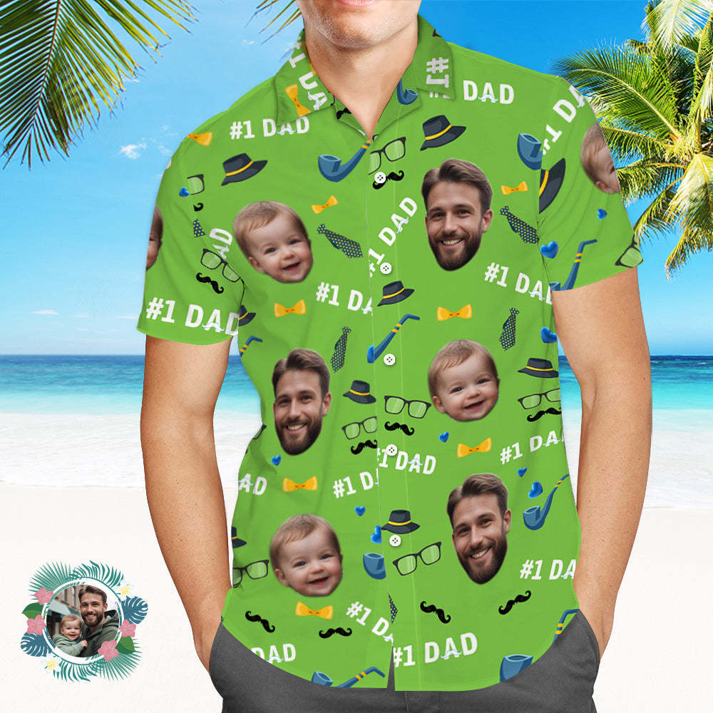 Father Custom Face With Exotic Tiki Pattern Personalized Photo Hawaiian Shirt -
