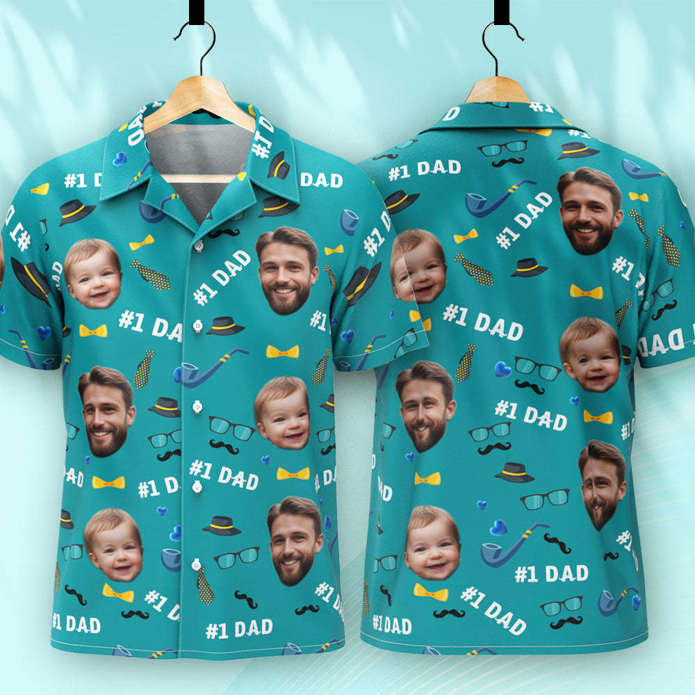 Father Custom Face With Exotic Tiki Pattern Personalized Photo Hawaiian Shirt -
