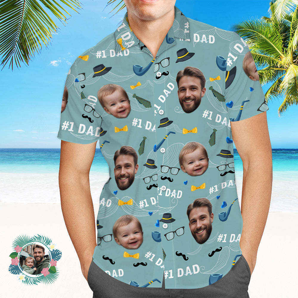 Father Custom Face With Exotic Tiki Pattern Personalized Photo Hawaiian Shirt -
