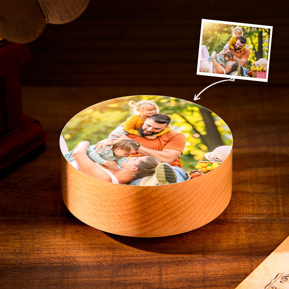 Custom Photo Wooden Music Box Rotating Base Music Tabel Decoration -