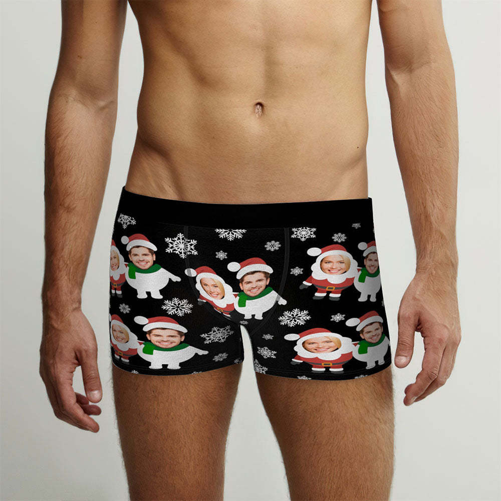 Custom Face Men's Boxers Briefs Personalized Men's Christmas Shorts With Photo Santa and Snowman