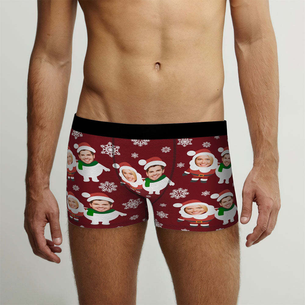 Custom Face Men's Boxers Briefs Personalized Men's Christmas Shorts With Photo Santa and Snowman