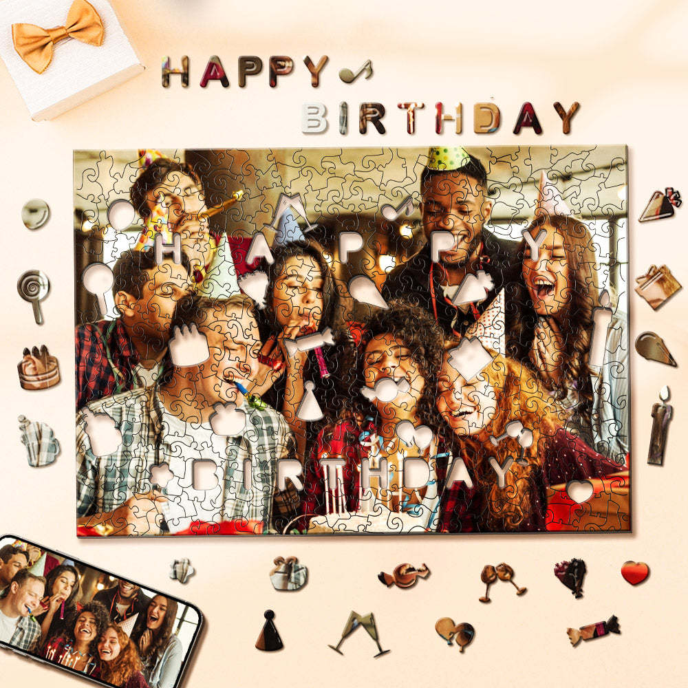 Custom Photo Jigsaw Puzzle Personalised Happy Birthday Wood Puzzle for Birthday Gift -